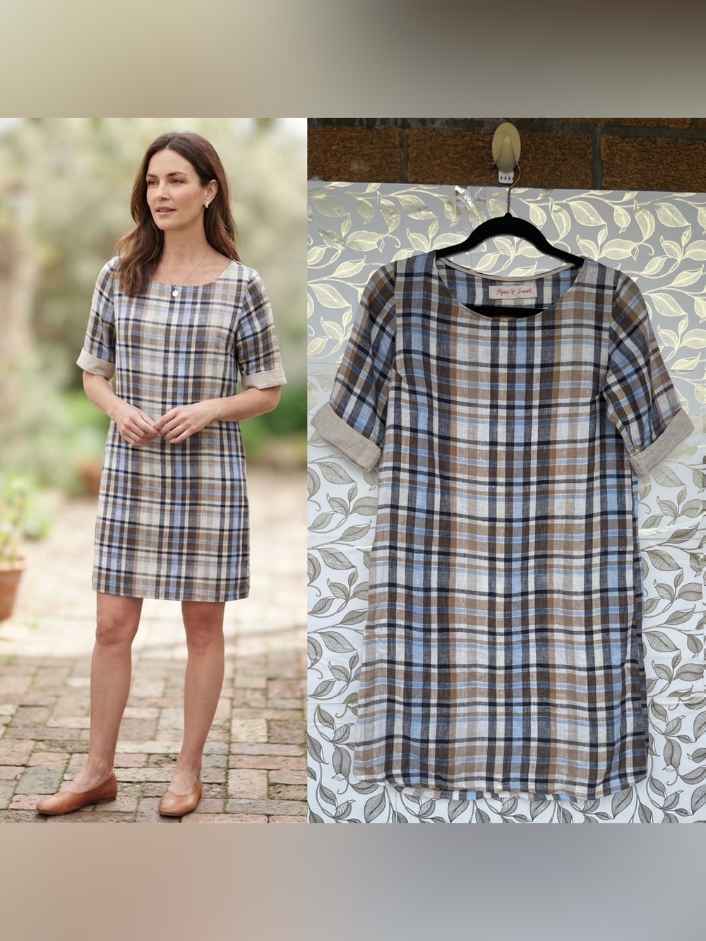 Pyne & Smith Vintage Plaid Linen Tunic Dress xtra small Lagenlook